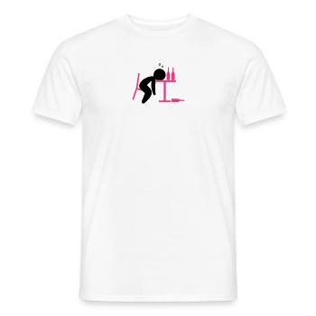 An alcoholic is drunk on the table - Men's T-Shirt - white - Front - AI Model Male 178 dark (178cm)