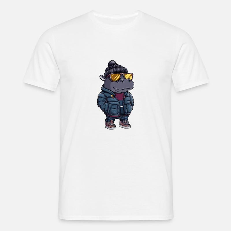 Nilpferd Winter Comic - Männer T-Shirt - Weiß