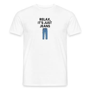 Relax It's Just Jeans Graphic Tee - Men's T-Shirt - white - Front - AI Model Male 178 dark (178cm)
