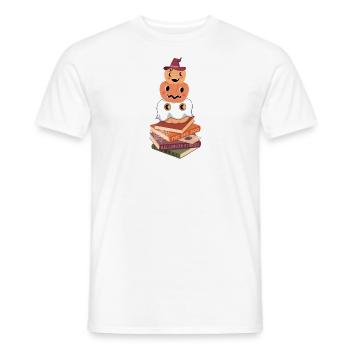 Pumpkins on Halloween Book Stacks - Men's T-Shirt - white - Front - AI Model Male 178 dark (178cm)