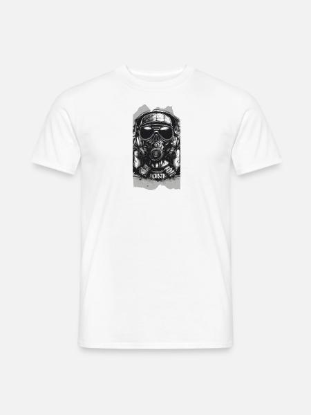 Sonorous Sentinel, Gasmasken-Kopfhörer Graustufen - Männer T-Shirt - Weiß