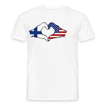 Finlande États-Unis Drapeau Mains Coeur Forme - T-shirt homme - blanc - Devant - AI Model Male 178 dark (178cm)