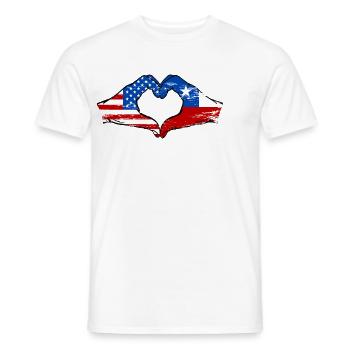 USA Chile Flag Hand Heart Shape Used - Men's T-Shirt - white - Front - AI Model Male 178 dark (178cm)