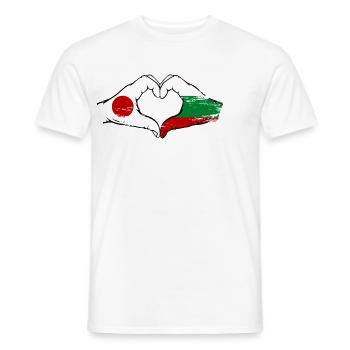 Japan Bulgarien Flagge Haende Herzform used - Männer T-Shirt - Weiß - Vorne - AI Model Male 178 dark (178cm)
