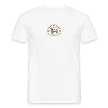 Sausage Dog with Rainbow - Men's T-Shirt - white - Front - AI Model Male 178 dark (178cm)