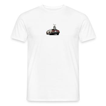 Delorean with old school 80s BMX on the rear - Men's T-Shirt - white - Front - AI Model Male 178 dark (178cm)