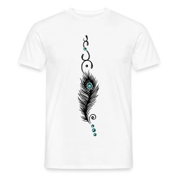 Feder, Pfauenfeder mit Tribal und Perlen - Männer T-Shirt - Weiß - Vorne - AI Model Male 178 dark (178cm)