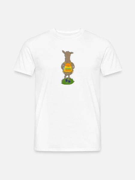 Lama mit buntem Rucksack - Männer T-Shirt - Weiß