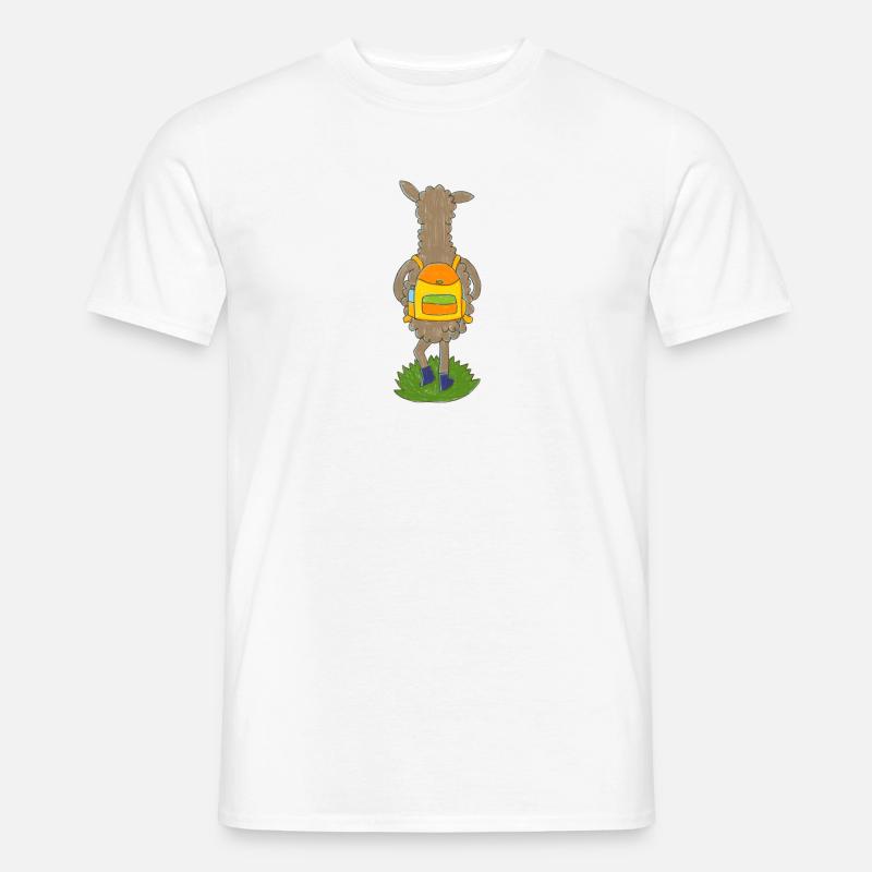 Lama mit buntem Rucksack - Männer T-Shirt - Weiß