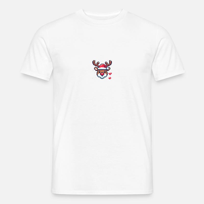 8 bits tête de renne de Noël - T-shirt homme - blanc