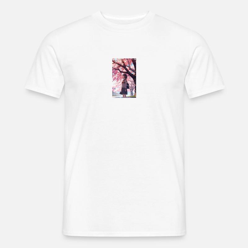 Mädchen unter Kirschbaum - Männer T-Shirt - Weiß