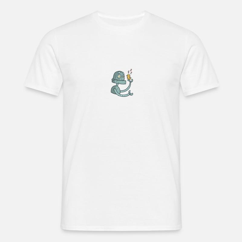 Roboter mit Vogel - Männer T-Shirt - Weiß