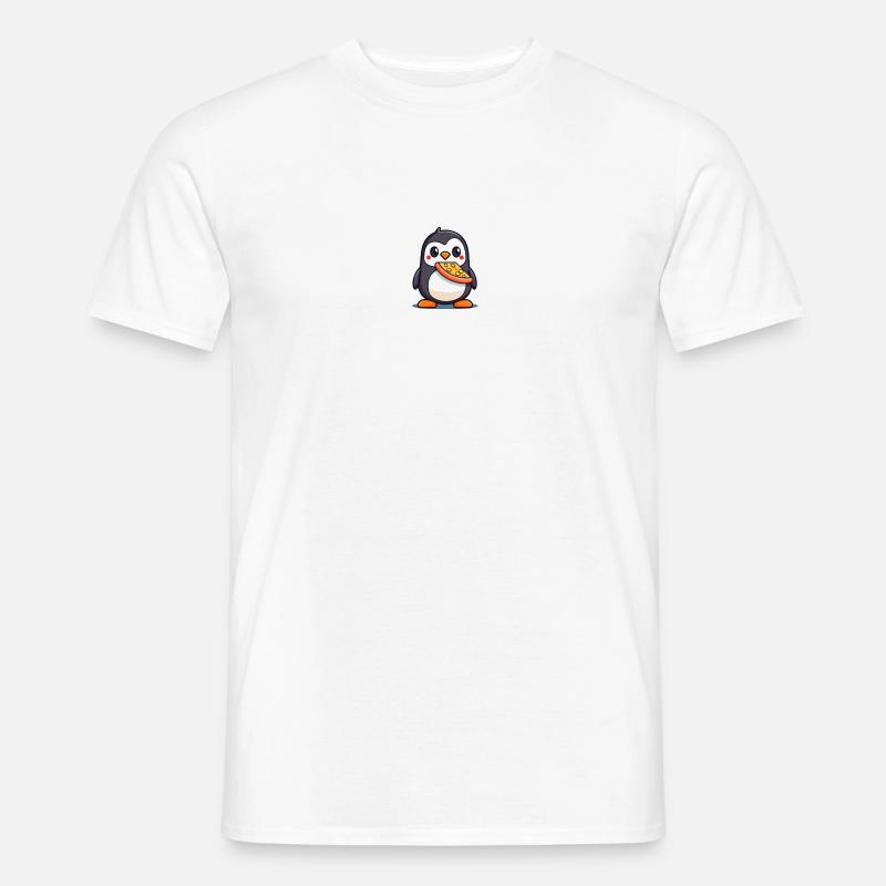 Pinguin süß mit Pizza - Männer T-Shirt - Weiß