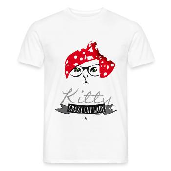 katze hipster kitty crazy cat lady rot kopftuch br - Männer T-Shirt - Weiß - Vorne - AI Model Male 178 dark (178cm)