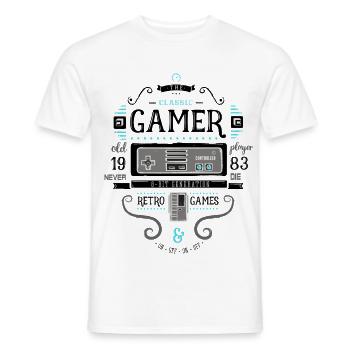 Gamer Retro Vintage 1983 8bit Console Flipper Nerd - Men's T-Shirt - white - Front - AI Model Male 178 dark (178cm)