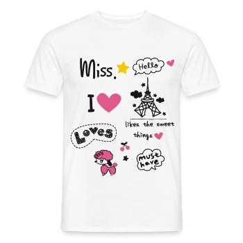 badges paris pink girl love scribble miss cute LOL - Men's T-Shirt - white - Front - AI Model Male 178 dark (178cm)