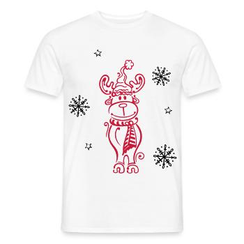 Wapiti, rennes avec des flocons - T-shirt homme - blanc - Devant - AI Model Male 178 dark (178cm)