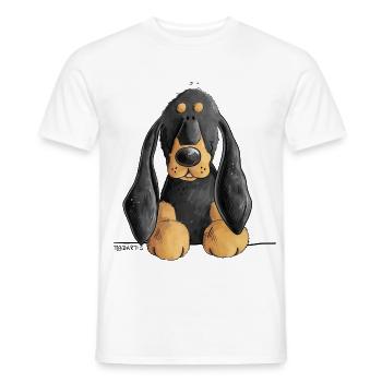 Chien de bande dessinée noir et beige Coonhound - T-shirt homme - blanc - Devant - AI Model Male 178 dark (178cm)