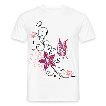 Fleurs avec ornement floral et papillon. - T-shirt homme - blanc - Devant - AI Model Male 178 dark (178cm)