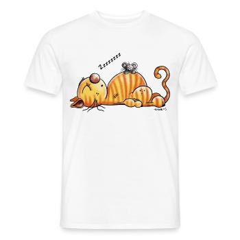 Snoring cat and mouse - Cartoon - Gift - Cute - Men's T-Shirt - white - Front - AI Model Male 178 dark (178cm)