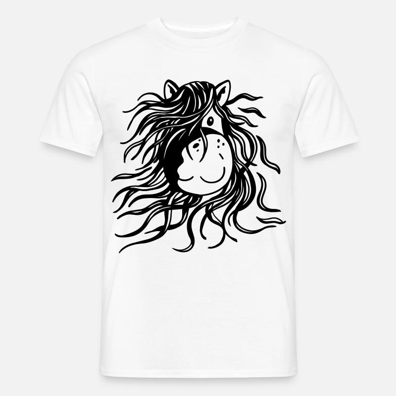 Pferd mit dicker Mähne - Pferde - Comic - Männer T-Shirt - Weiß
