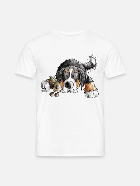 Berner Sennenhund knuddelt Teddy - Hund - Comic - Männer T-Shirt - Weiß