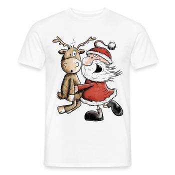Weihnachtsmann Mit Rentier I Weihnachten Geschenk - Männer T-Shirt - Weiß - Vorne - AI Model Male 178 dark (178cm)
