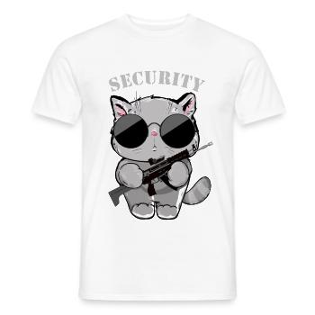 Agent de sécurité Cat avec pistolet - T-shirt homme - blanc - Devant - AI Model Male 178 dark (178cm)