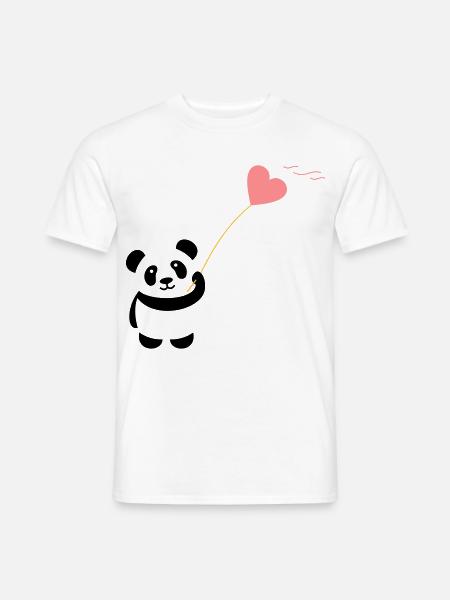 panda heart cute balloon bear big thick kusch - Men's T-Shirt - white