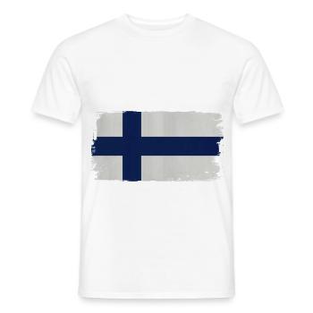 Drapeau finlandais aspect acrylique - T-shirt homme - blanc - Devant - AI Model Male 178 dark (178cm)