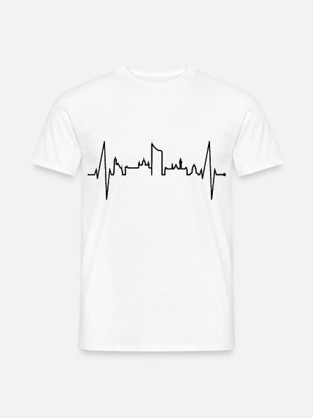 Leipzig Skyline Herzschlag Leipziger Herz Leibzsch - Männer T-Shirt - Weiß