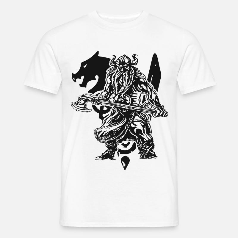 Valhalla - Viking - Wikinger mit Axt - Männer T-Shirt - Weiß