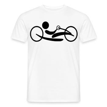Vélo à main Lie. Vélo couché pour les personnes en fauteuil roulant # - T-shirt homme - blanc - Devant - AI Model Male 178 dark (178cm)