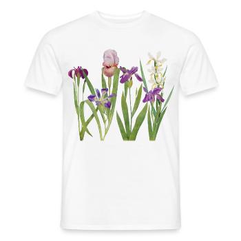 Wild Iris and Orchid Botanical Design - Men's T-Shirt - white - Front - AI Model Male 178 dark (178cm)
