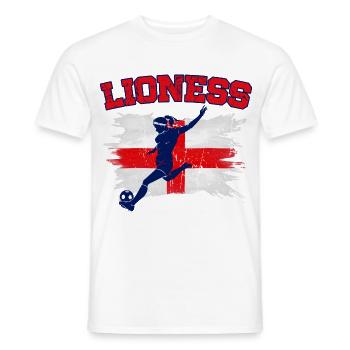 Championnes d’Angleterre de football féminin Lionnes 2025 - T-shirt homme - blanc - Devant - AI Model Male 178 dark (178cm)