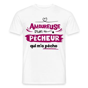 Amoureuse d'un pêcheur qui m'a pécho ! humour - T-shirt homme - blanc - Devant - AI Model Male 178 dark (178cm)