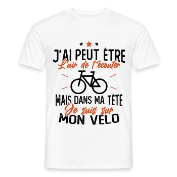 Dans Ma Tête Je suis sur Mon Vélo Humour Cyclisme - T-shirt homme - blanc - Devant - AI Model Male 178 dark (178cm)