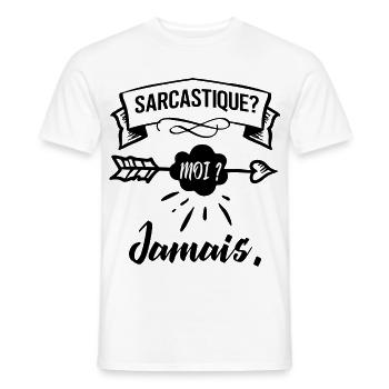 sarcastique? moi? jamais. - T-shirt homme - blanc - Devant - AI Model Male 178 dark (178cm)