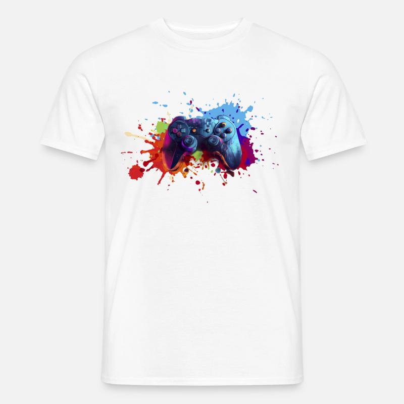 Gamepad Splash Gamer Geschenk Zocker zocken - Männer T-Shirt - Weiß