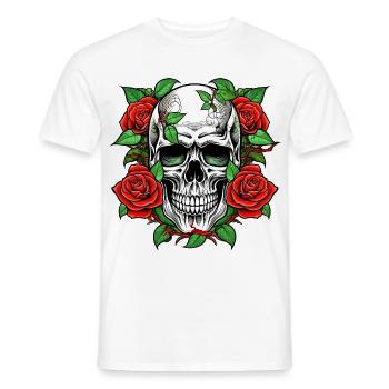 Skull and Roses Tattoo Crest - Men's T-Shirt - white - Front - AI Model Male 178 dark (178cm)