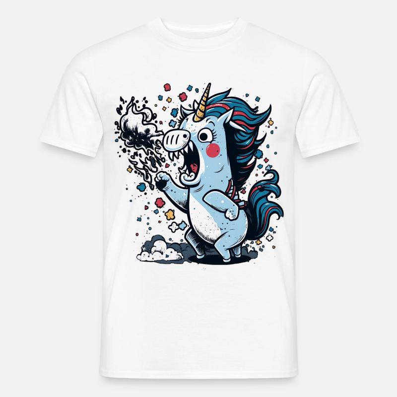 Wütendes Einhorn speiht Feuer - Männer T-Shirt - Weiß