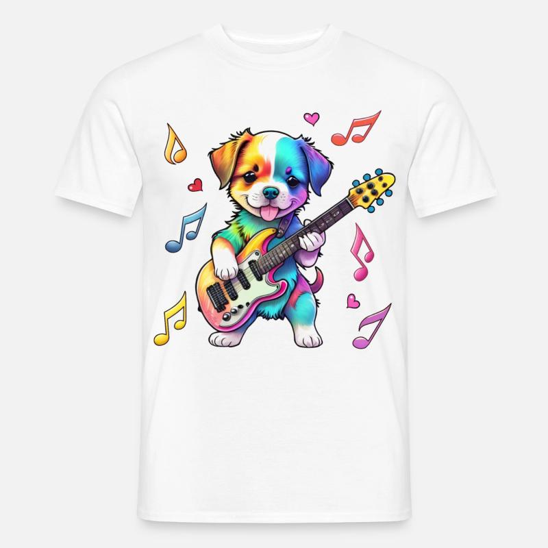 Rock Star Hound Valp - Regnbue - Mænd T-shirt - hvid