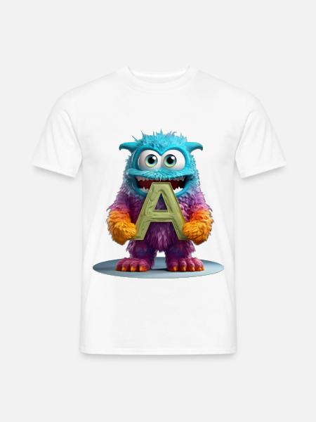 Mehrfarbiges Monster mit Buchstabe A - Männer T-Shirt - Weiß