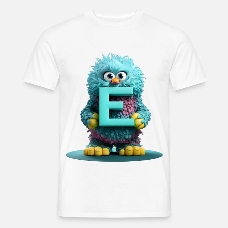Flauschiges Monster mit dem Buchstaben E - Männer T-Shirt - Weiß