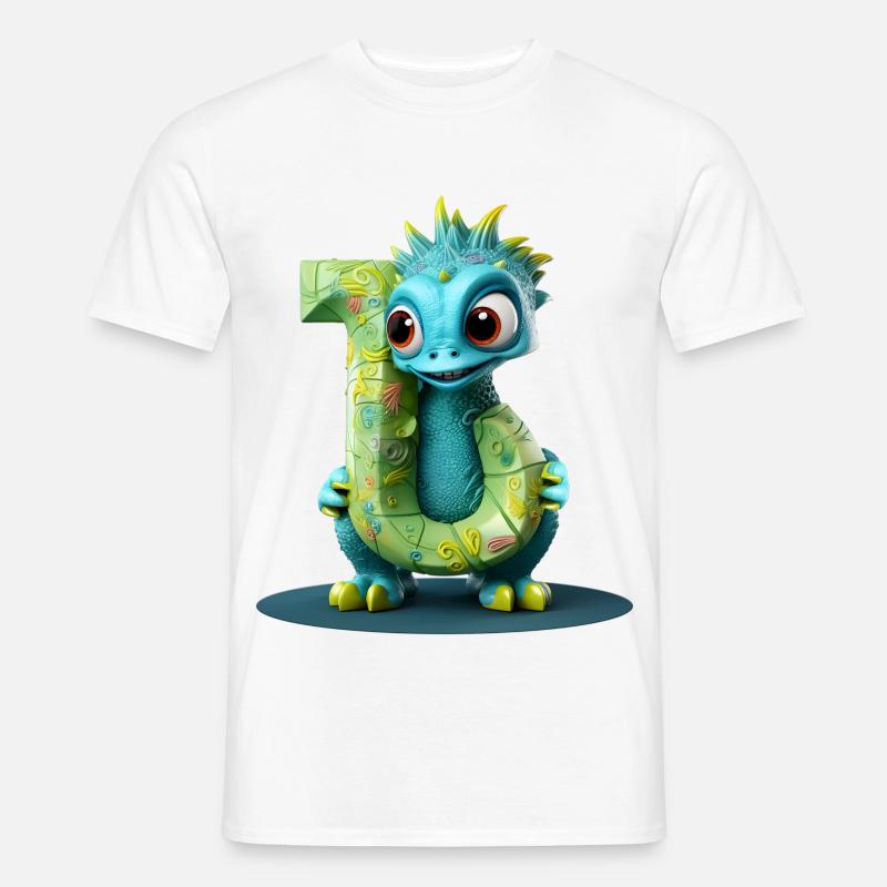 Blauer Drache mit Buchstabe J Alphabet - Männer T-Shirt - Weiß