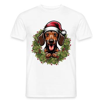 Dachshund with Santa Hat - Holiday Shirt - Men's T-Shirt - white - Front - AI Model Male 178 dark (178cm)