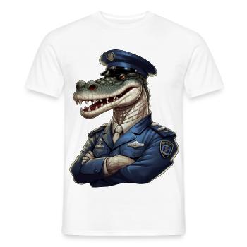 Policier crocodile - T-shirt homme - blanc - Devant - AI Model Male 178 dark (178cm)