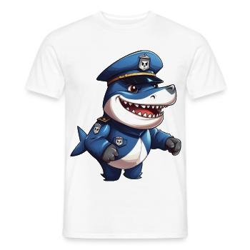 Police des requins - T-shirt homme - blanc - Devant - AI Model Male 178 dark (178cm)