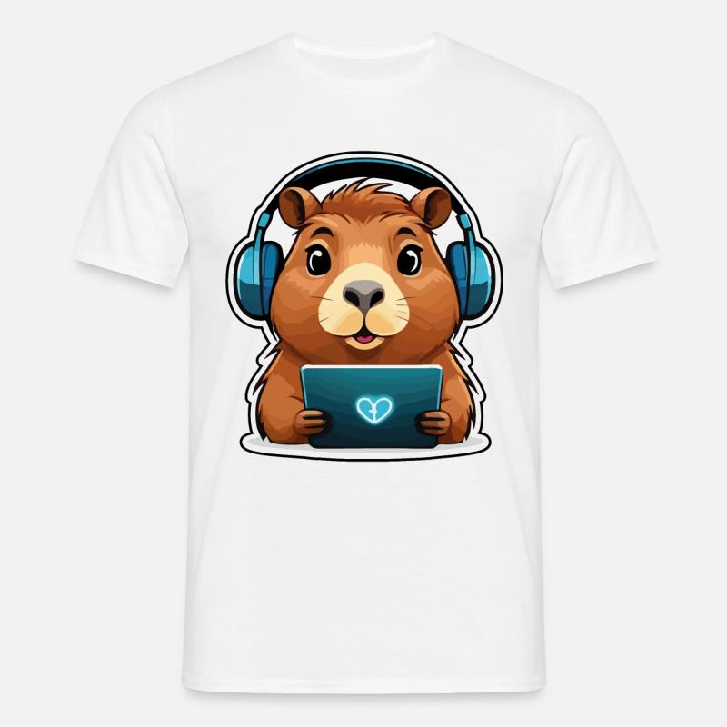 Capybara mit Computer - Männer T-Shirt - Weiß