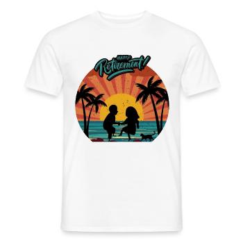 Guesthouse couple dancing happily sunset palm trees - Men's T-Shirt - white - Front - AI Model Male 178 dark (178cm)